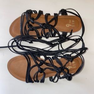Black and leather gladiator style sandals. Mix 6, size 8